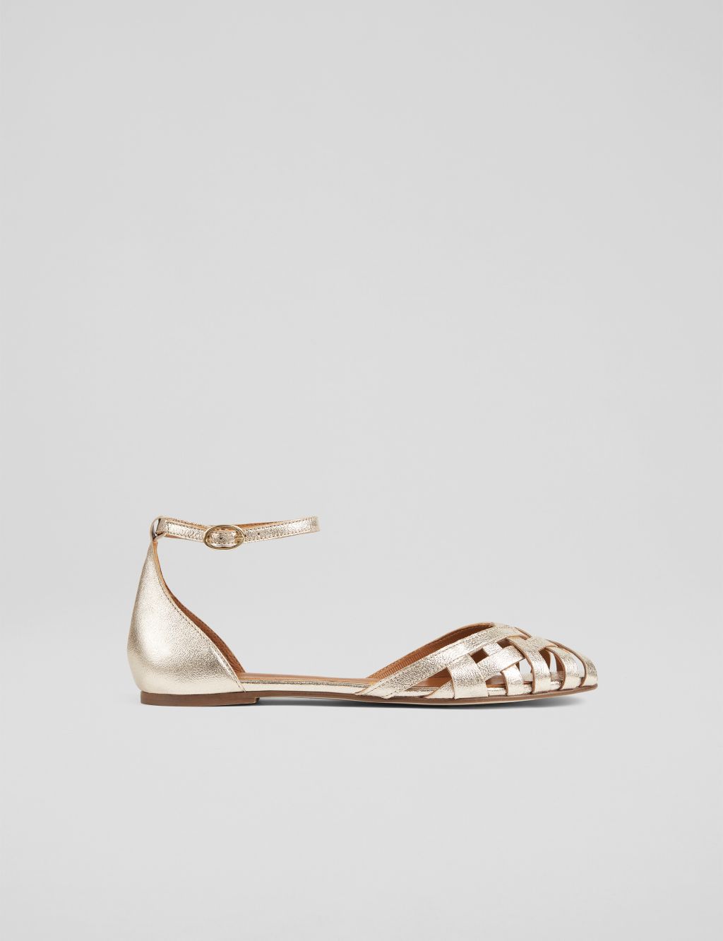 Leather Metallic Ankle Strap Flat Sandals 3 of 4