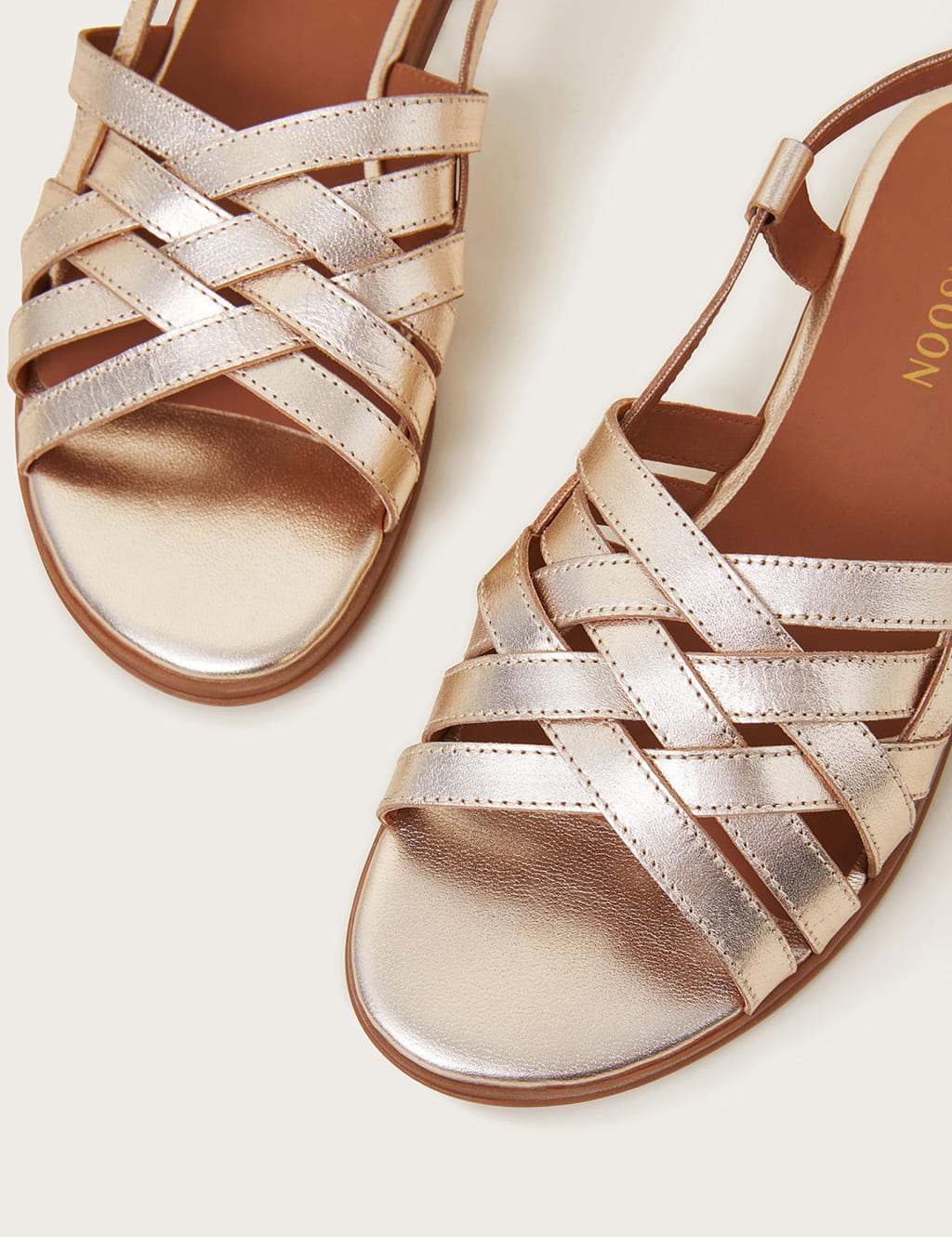 Metallic strappy 2025 flat sandals