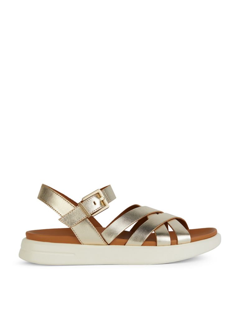 Leather Metallic Ankle Strap Flat Sandals 1 of 6