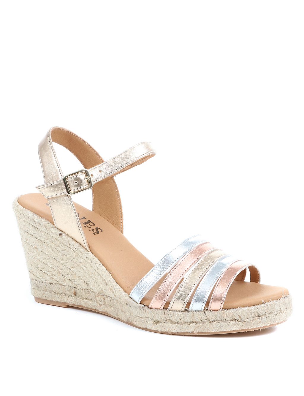 Leather Metallic Ankle Strap Wedge Sandals 6 of 7