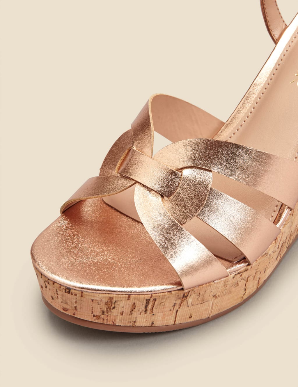 Leather Metallic Ankle Strap Wedge Sandals SOSANDAR M S