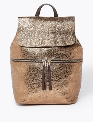 Leather Metallic Backpack Bag M S Collection M S