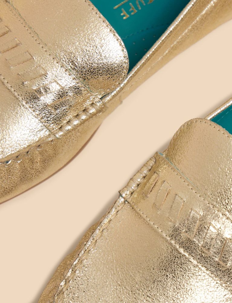 Leather Metallic Flat Loafers 3 of 4