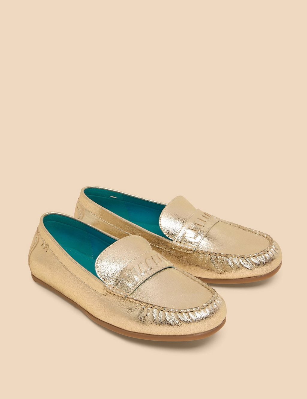 Leather Metallic Flat Loafers 1 of 4