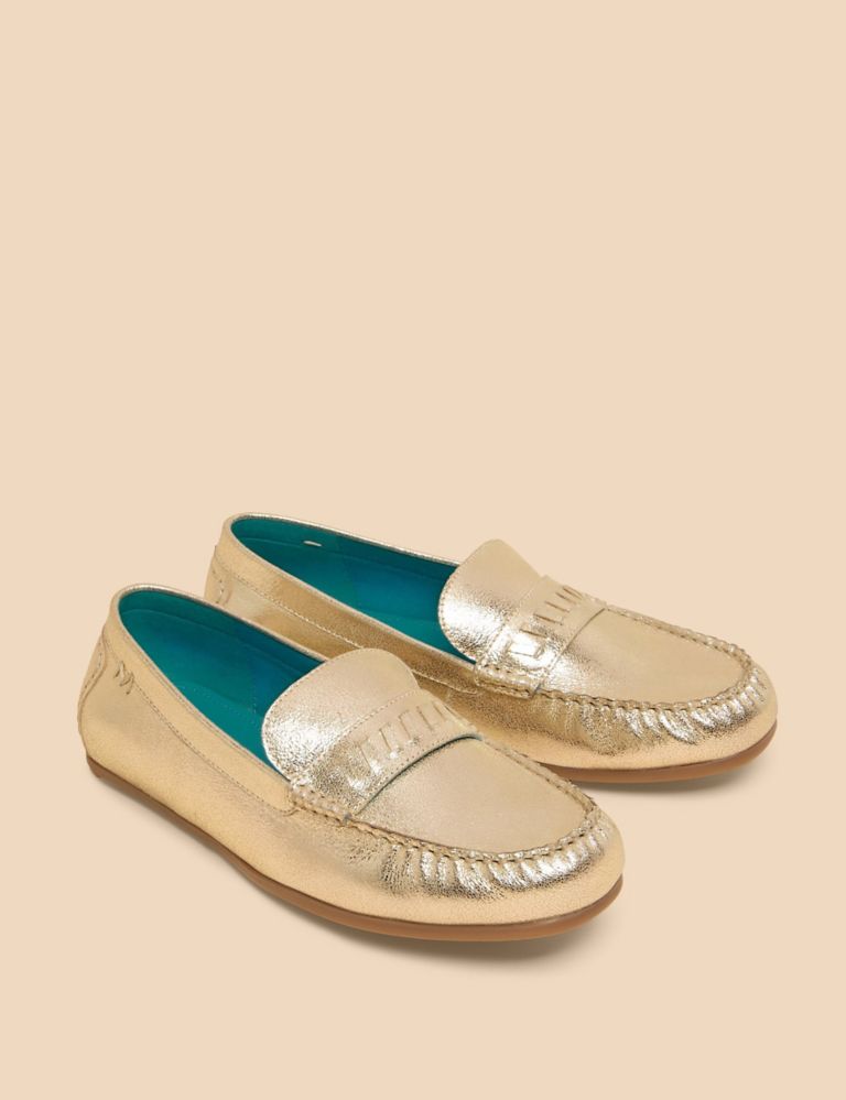 Leather Metallic Flat Loafers 2 of 4