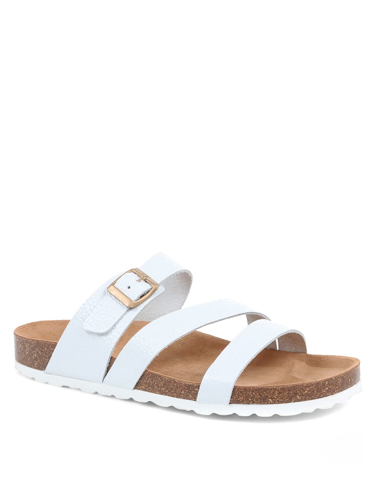 Leather Metallic Flat Mule Sandals