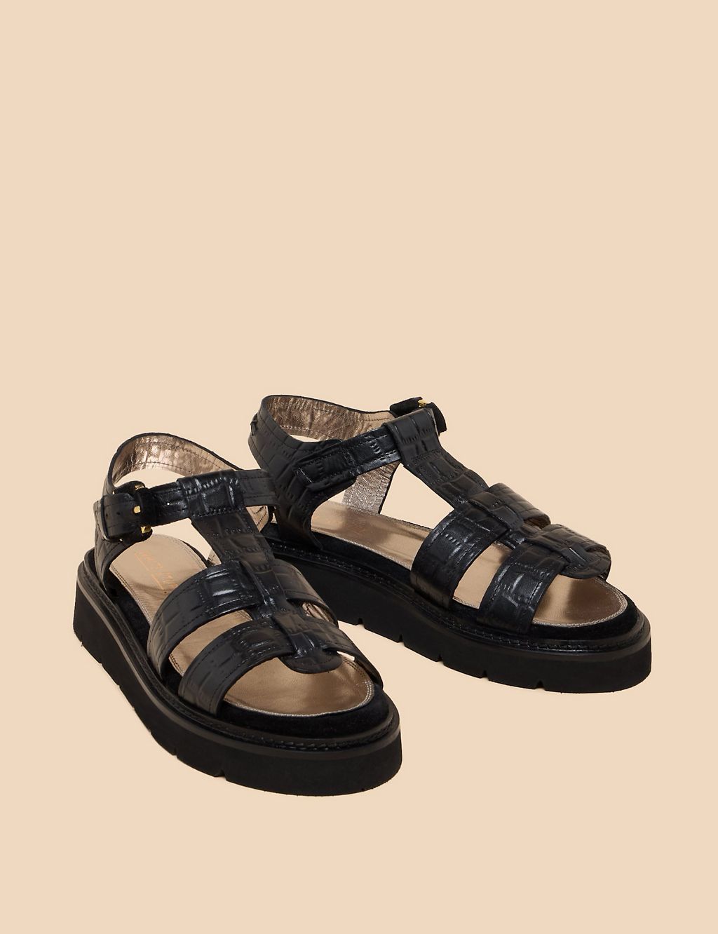 Leather Metallic Flatform Gladiator Sandals 1 of 4