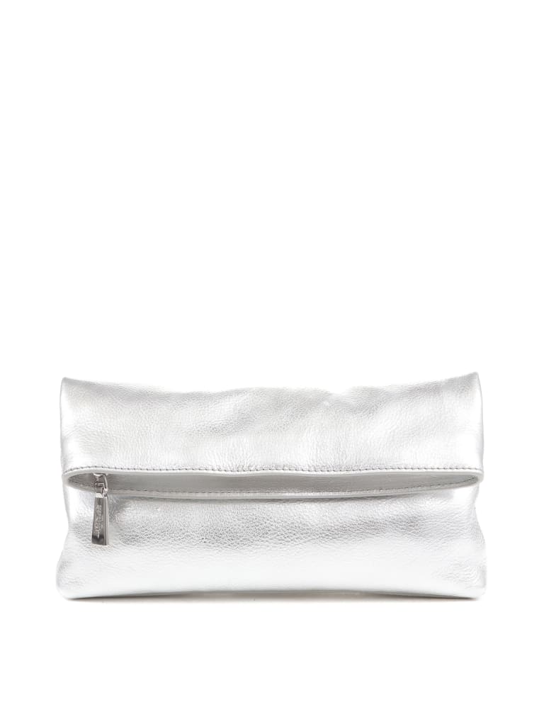 Leather Metallic Foldover Clutch Bag 2 of 3