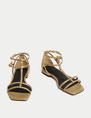 Leather Metallic Strappy Flat Sandals Image 2 of 3