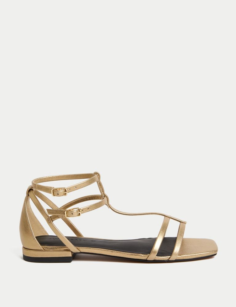 Leather Metallic Strappy Flat Sandals 1 of 3