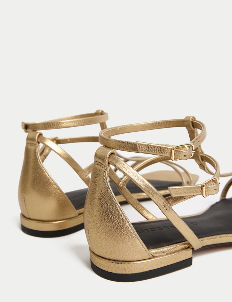 Leather Metallic Strappy Flat Sandals 3 of 3