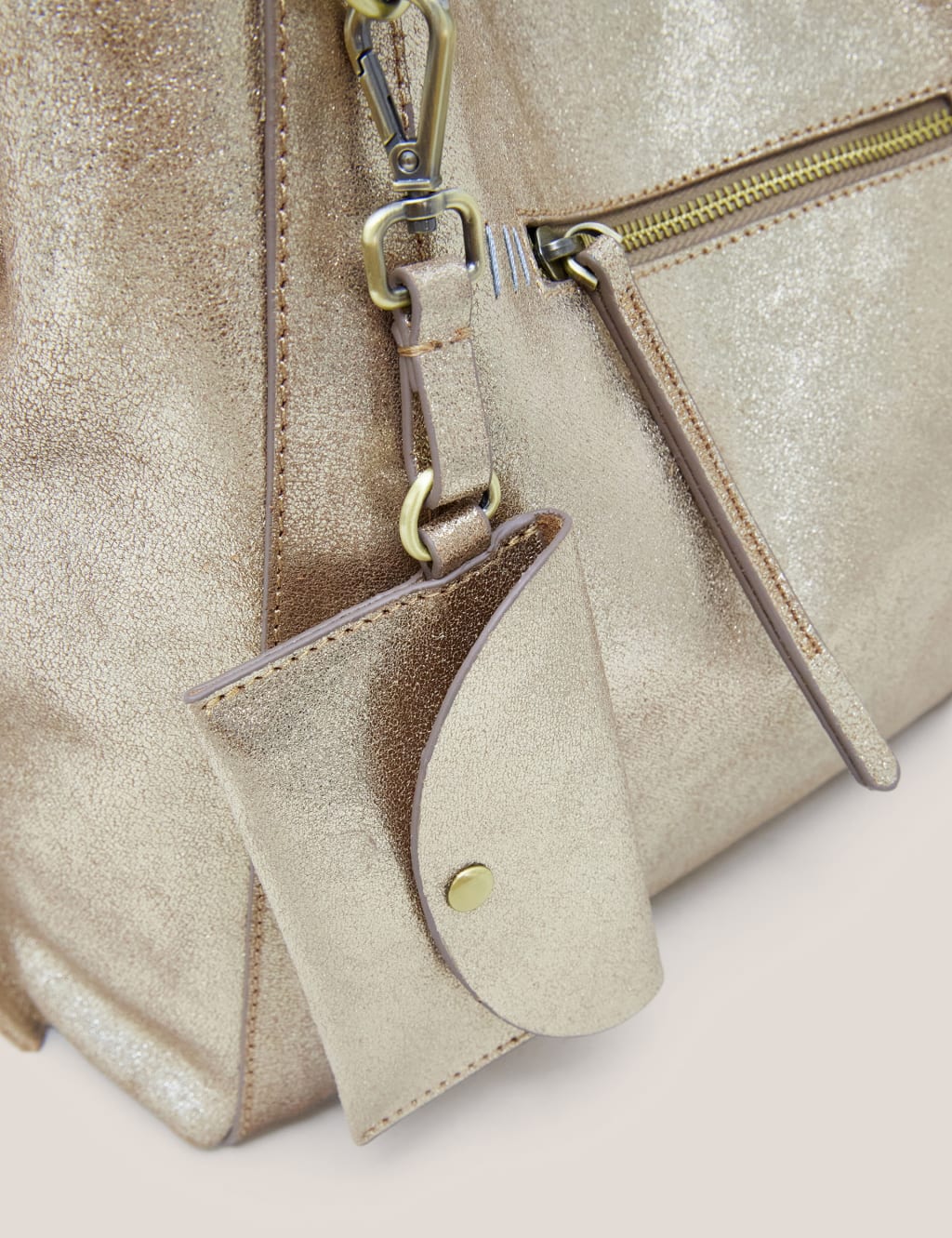 Metallic leather tote sales