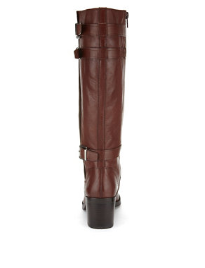 Leather Mid Heel Stretch Zip Buckle Boots with Insolia® Image 2 of 4