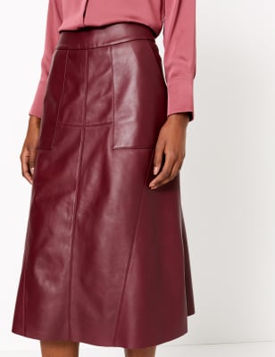 leather a line midi skirt