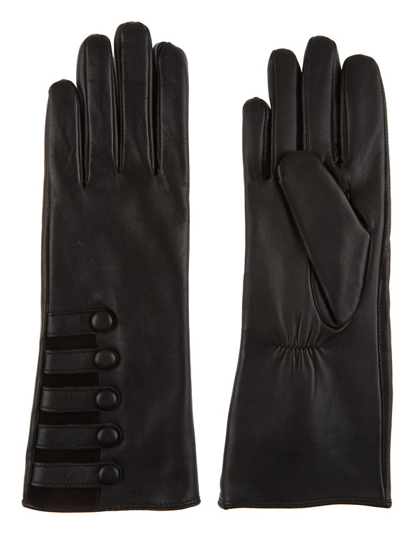 Leather Military Button Gloves Image 1 of 1