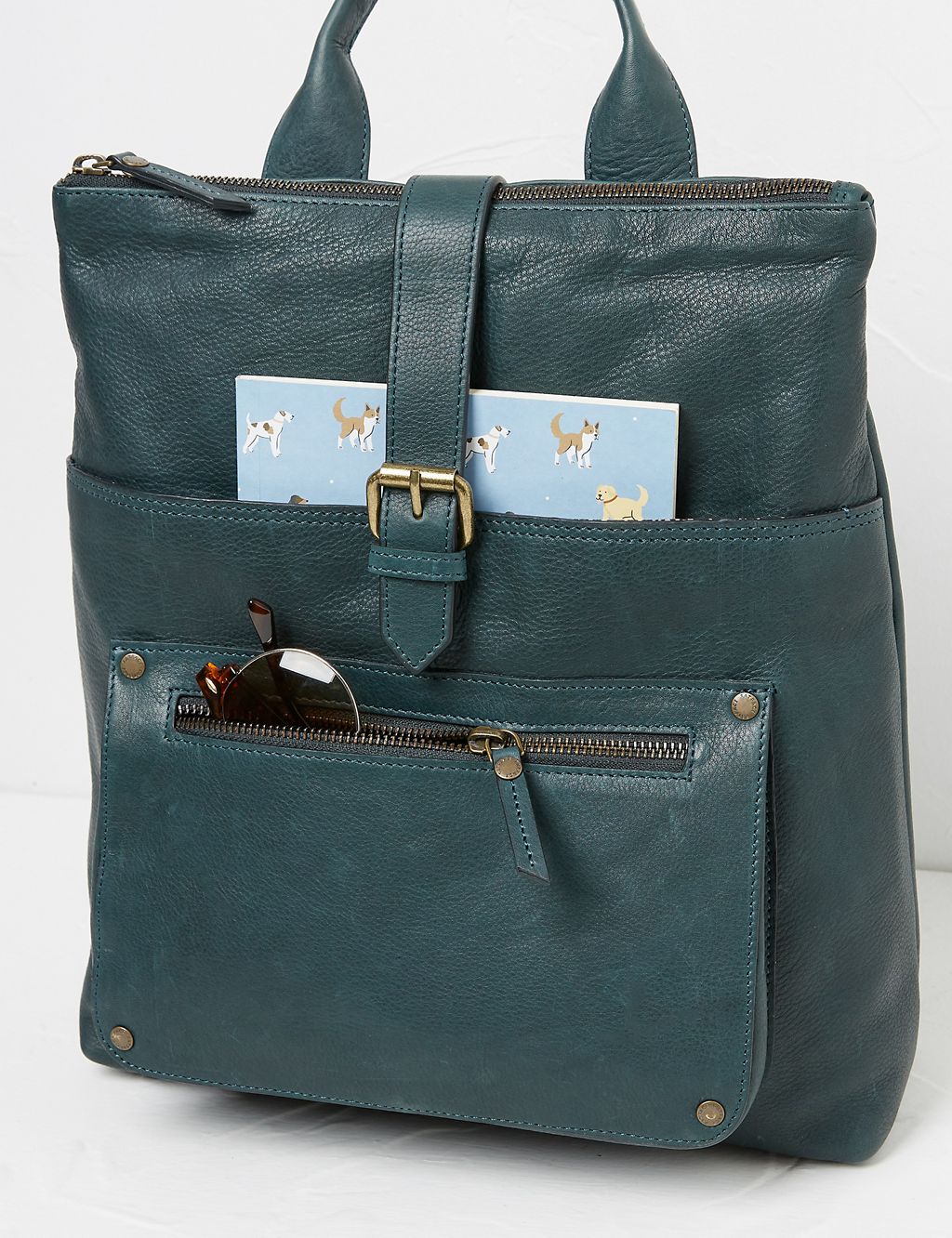 Leather Multi Pocket Buckle Detail Backpack 2 of 4