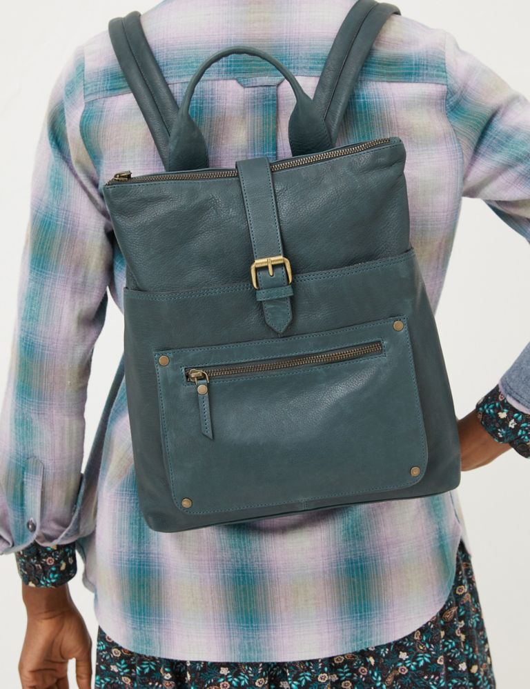 Leather Multi Pocket Buckle Detail Backpack 4 of 4