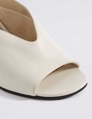 Leather peep hot sale toe mules