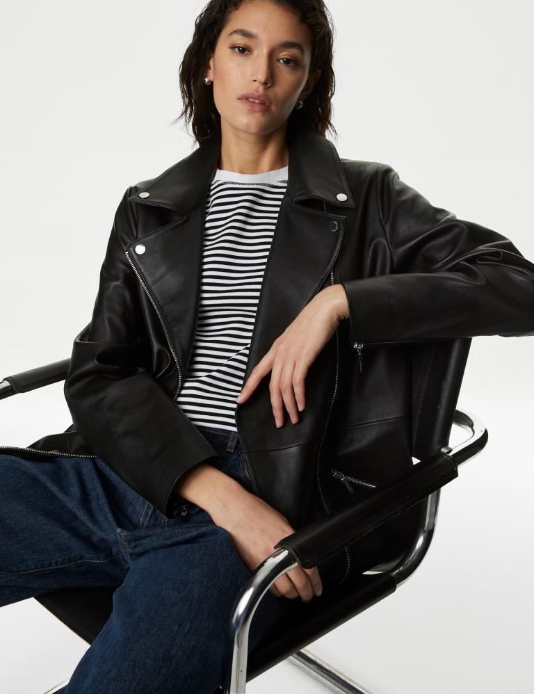 Leather oversized biker jacket outlet