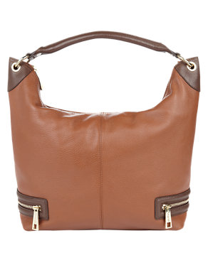 Leather Panelled Zip Hobo Bag Image 2 of 6