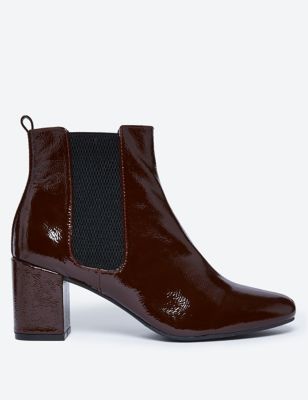 burgundy patent chelsea boots