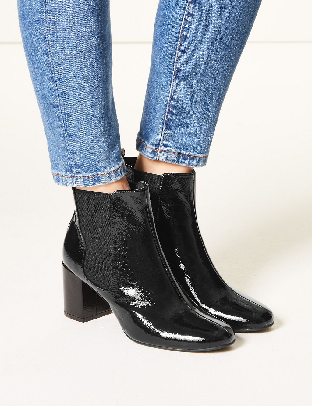 Leather Patent  Block Heel Chelsea Ankle Boots 3 of 5