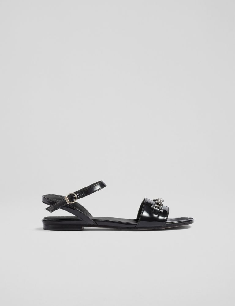 Leather Patent Ankle Strap Flat Sandals 1 of 4