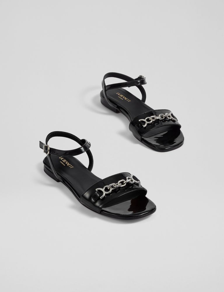 Leather Patent Ankle Strap Flat Sandals 2 of 4