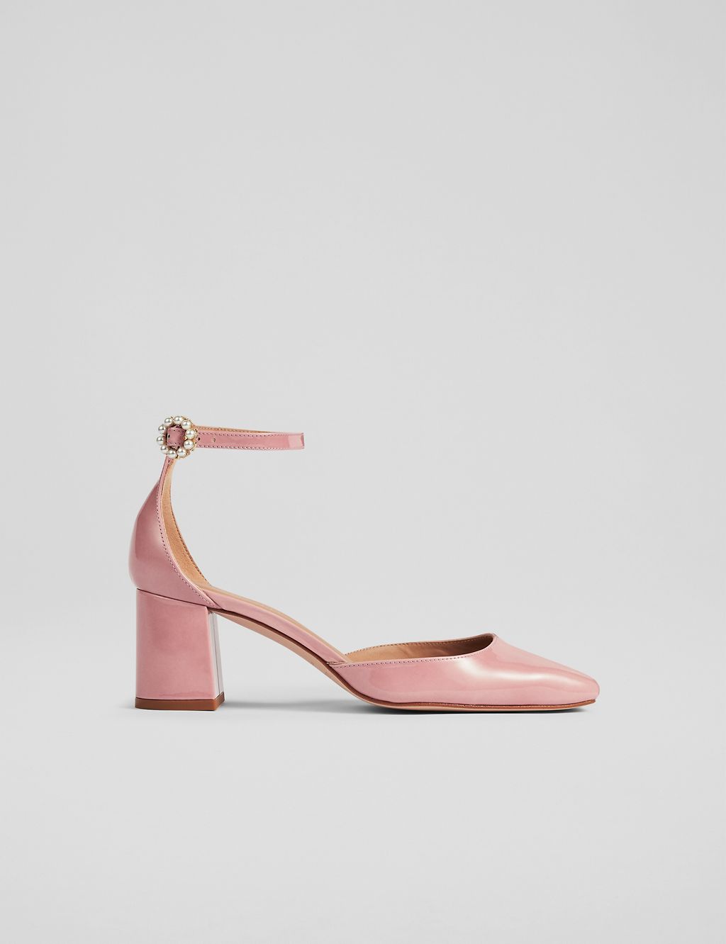 Leather Patent Block Heel Court Shoes 3 of 4