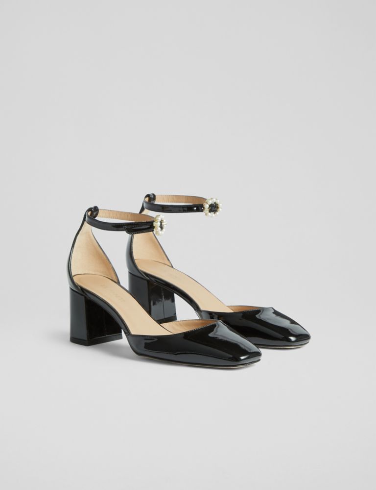 Leather Patent Block Heel Court Shoes 2 of 4