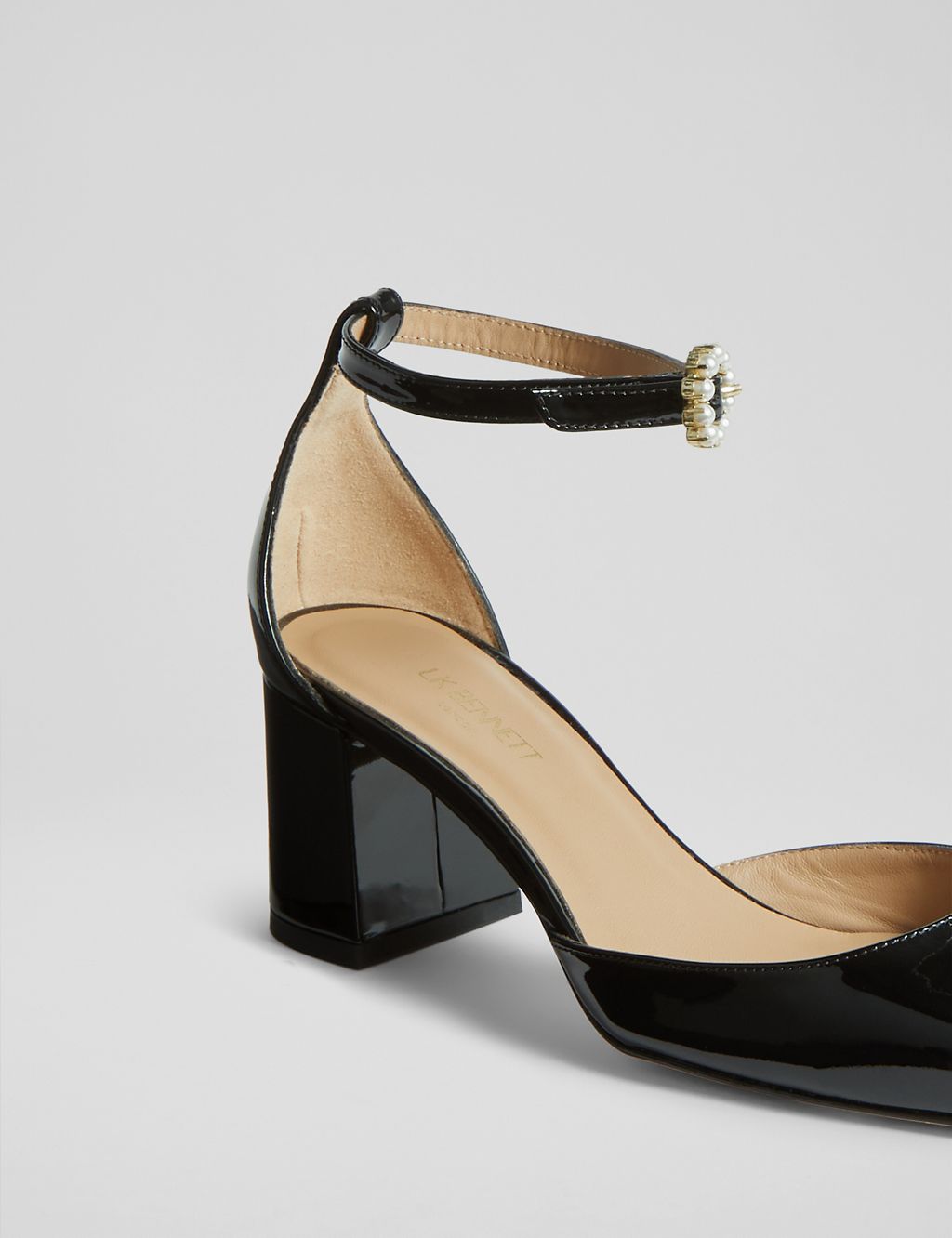 Leather Patent Block Heel Court Shoes 2 of 4