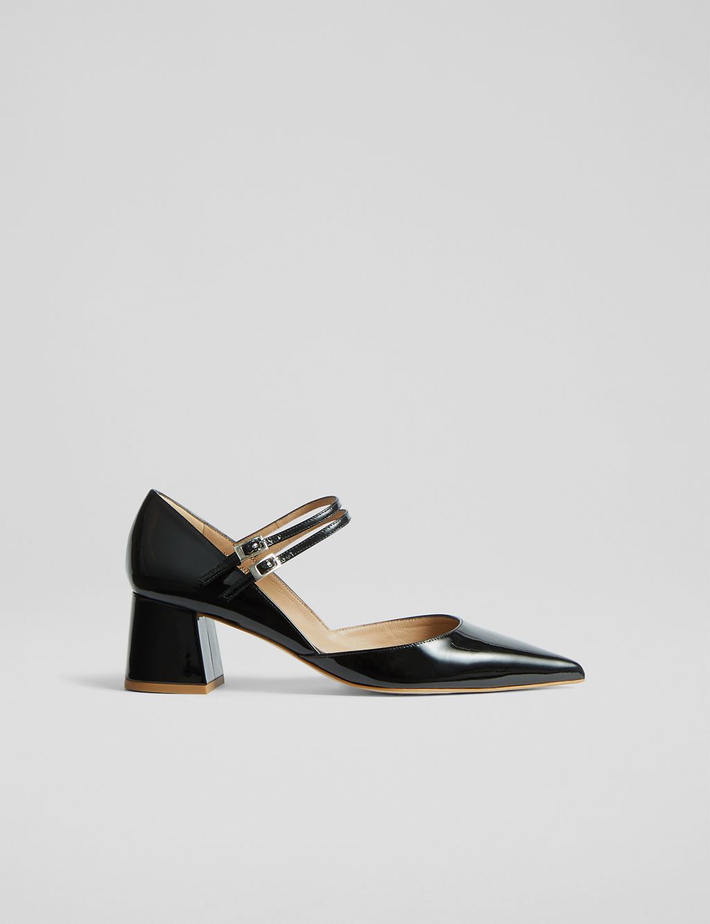 Leather Patent Block Heel Court Shoes 3 of 4