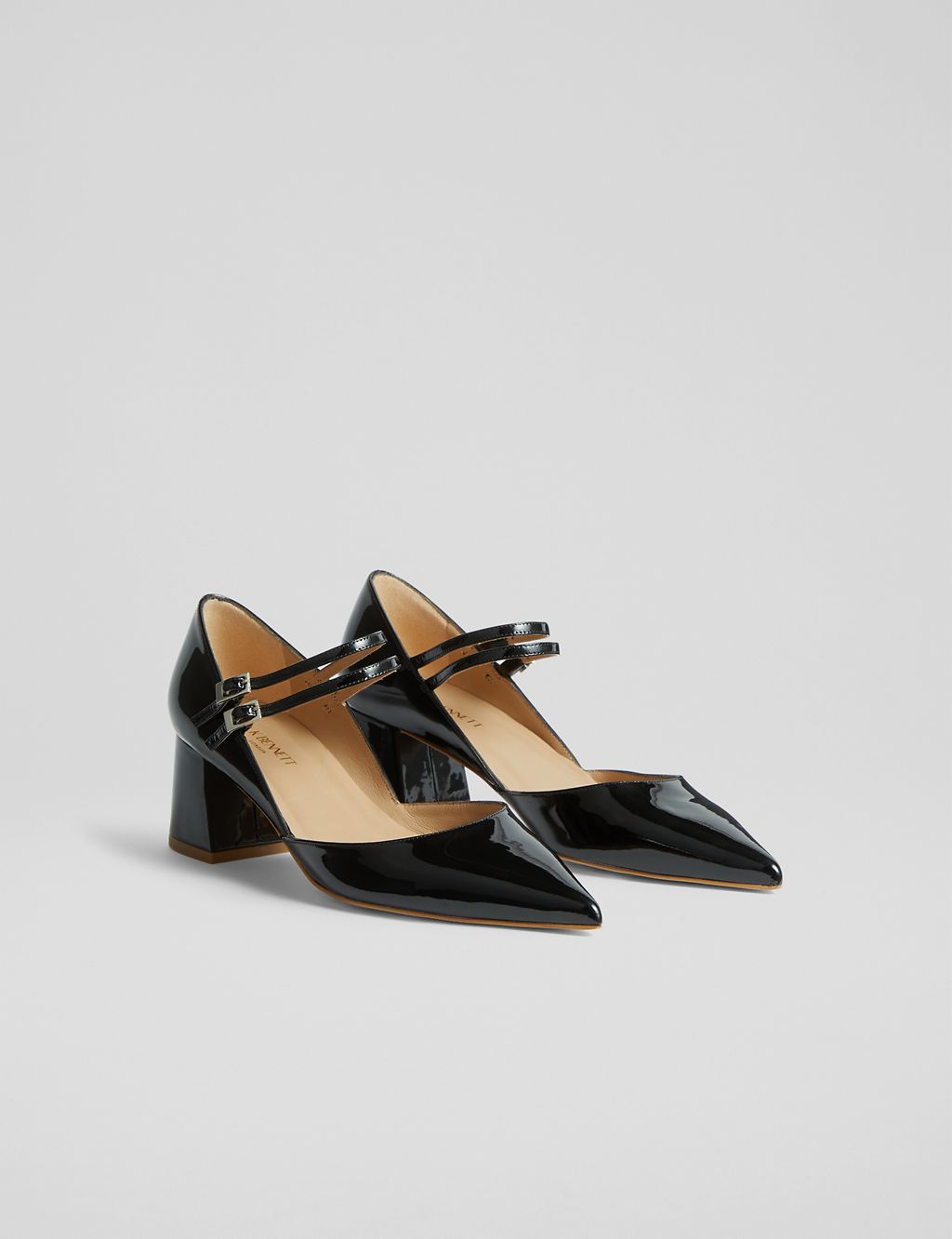 Leather Patent Block Heel Court Shoes 1 of 4