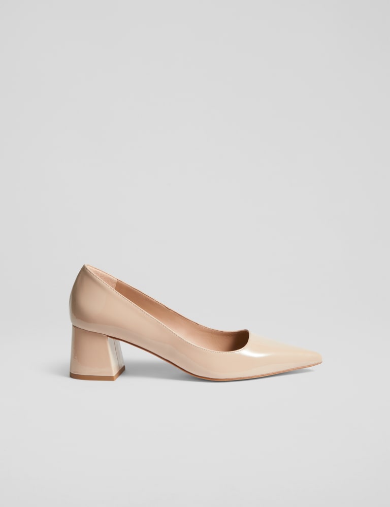 Leather Patent Block Heel Court Shoes 1 of 4