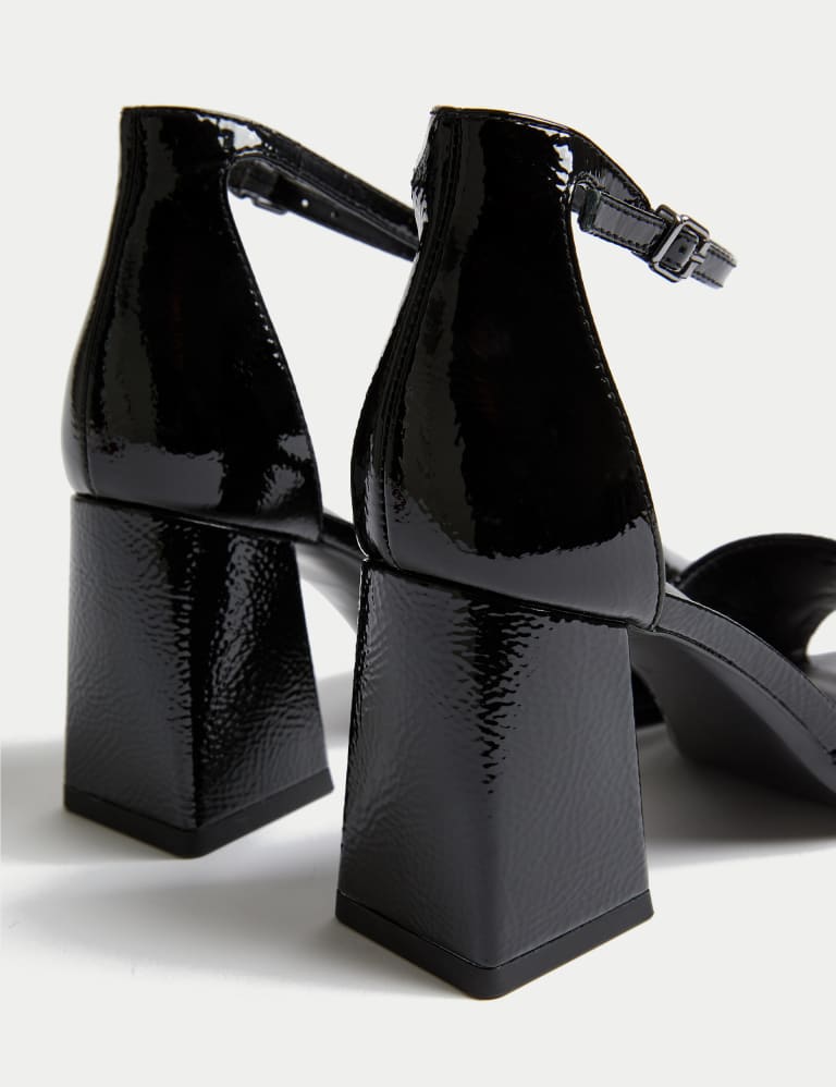 Leather Patent Block Heel Sandals M S Collection M S