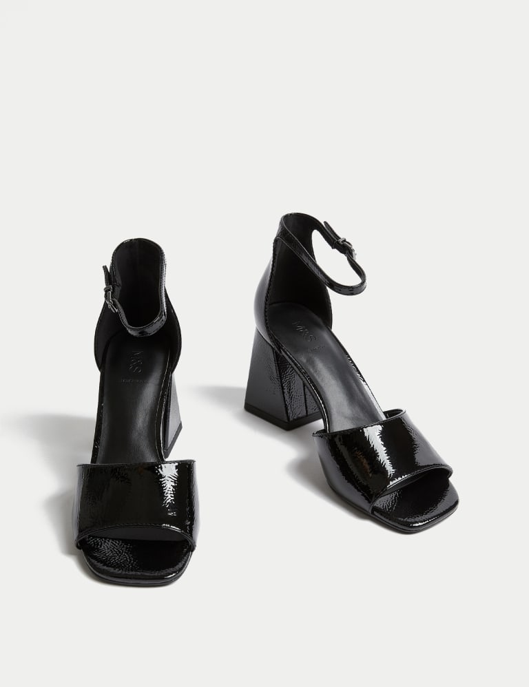 Leather Patent Block Heel Sandals M S Collection M S