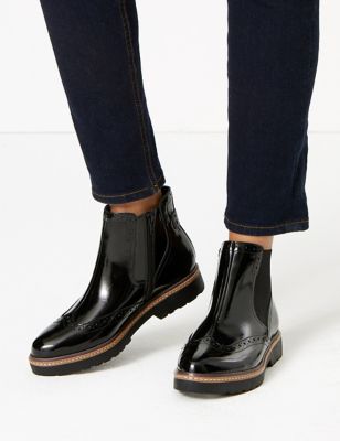 Leather Patent Brogue Chelsea Boots | M 
