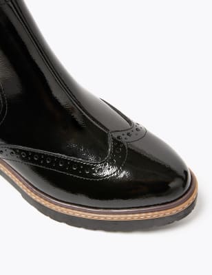 black patent brogue boots