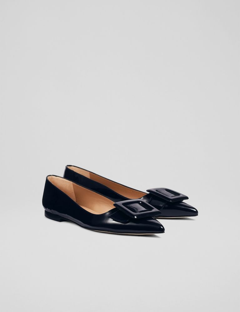 Leather Patent Buckle Flat Pointed Pumps 3 of 3