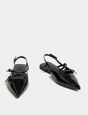 Leather Patent Buckle Flat Slingback Shoes Image 2 of 3