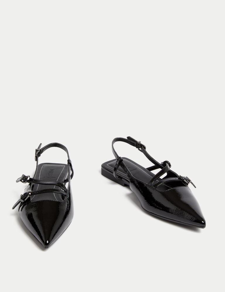 Leather Patent Buckle Flat Slingback Shoes 1 of 3