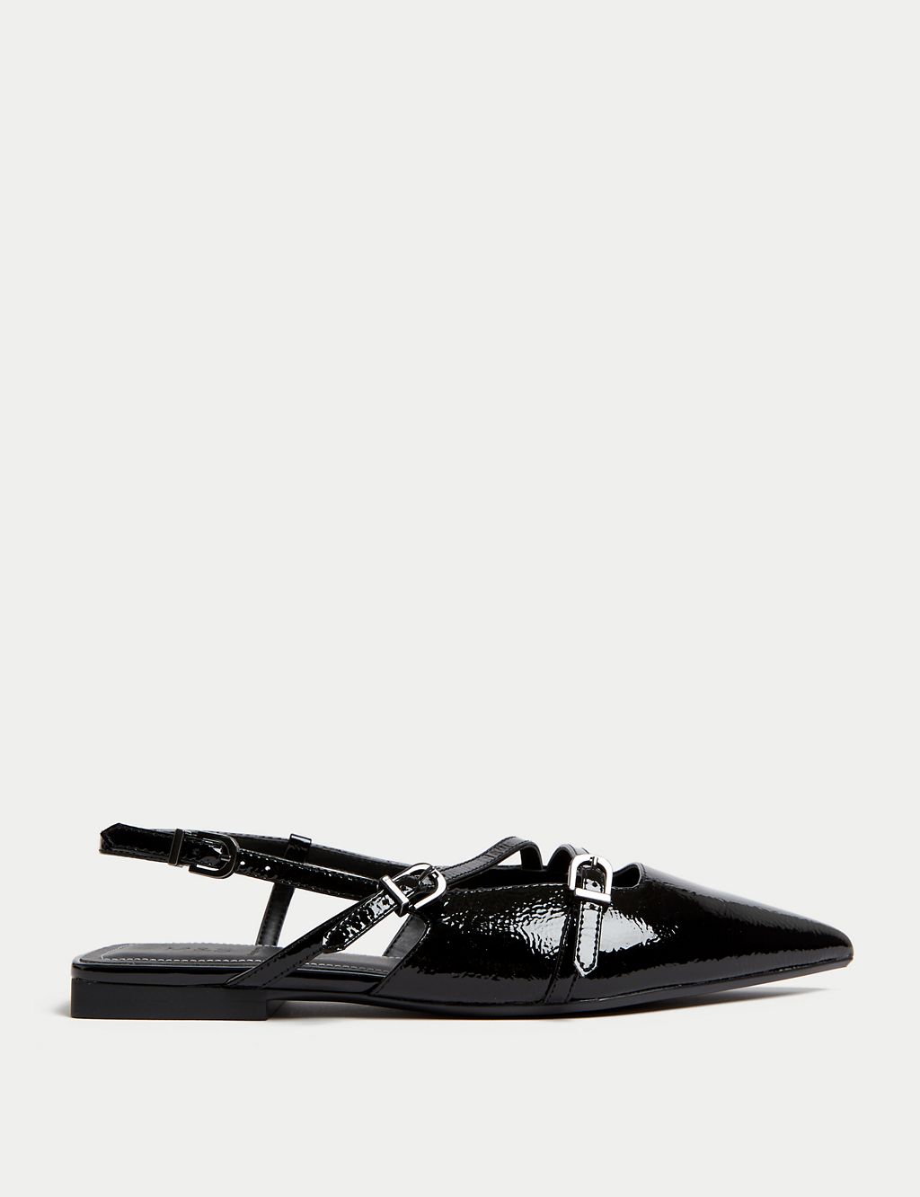 Leather Patent Buckle Flat Slingback Shoes 2 of 3