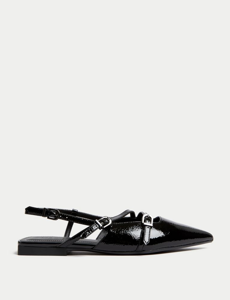Leather Patent Buckle Flat Slingback Shoes 3 of 3