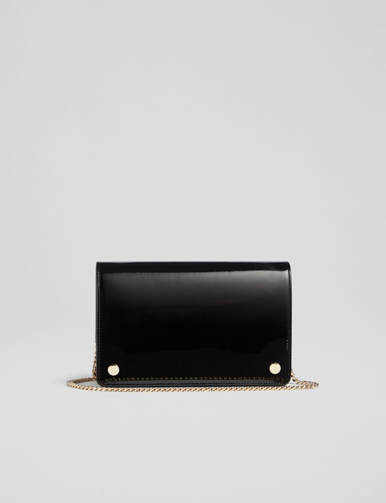 Leather Patent Finish Chain Strap Clutch Bag 1 of 3