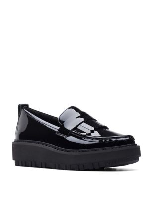 Leather Patent Flatform Loafers Image 2 of 7