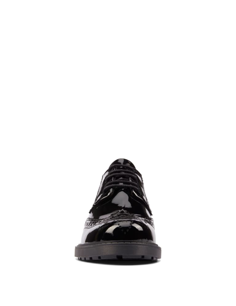 Clarks black top patent brogues