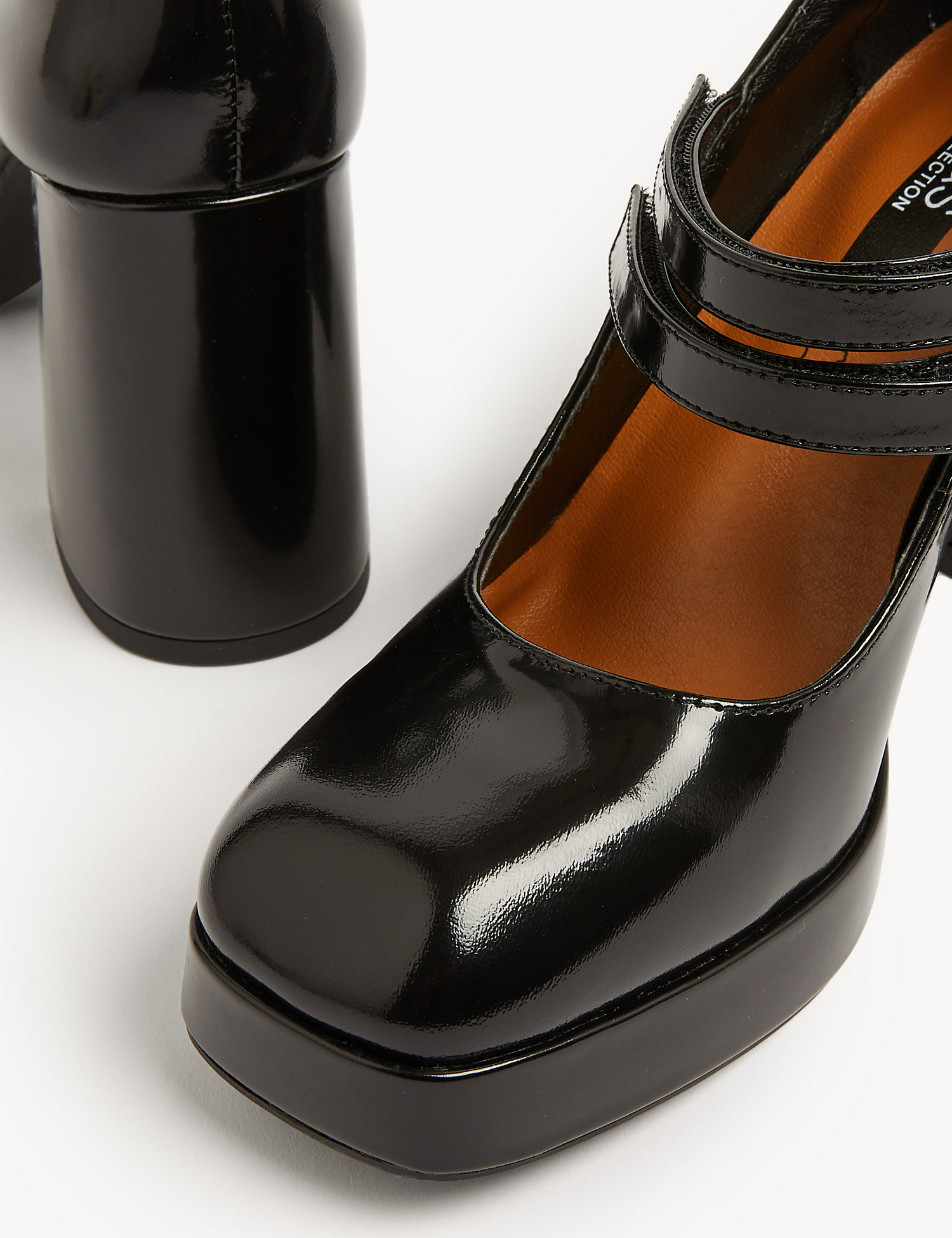 Leather Patent Platform Court Shoes M&S