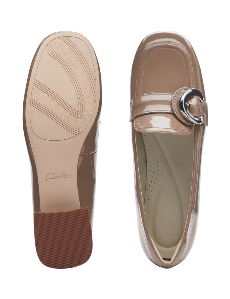 Leather Patent Slip On Block Heel Loafers
