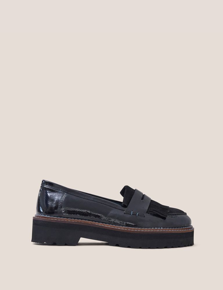 Leather Patent Slip On Block Heel Loafers 1 of 3