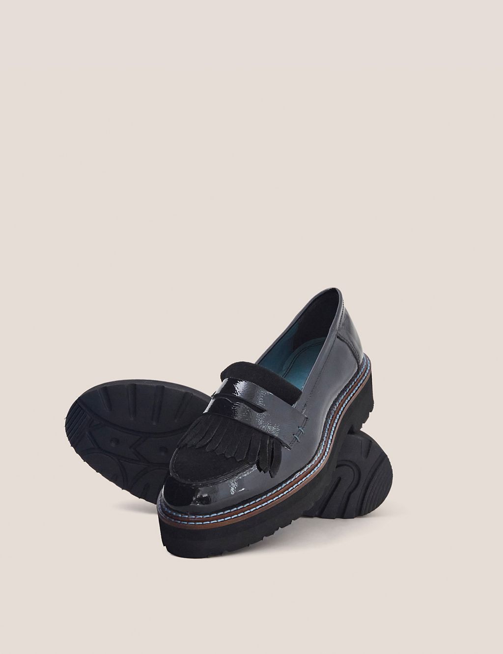 Leather Patent Slip On Block Heel Loafers 2 of 3